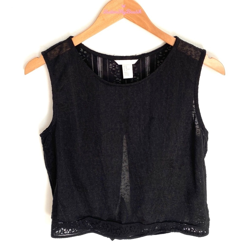 H&M Sleeveless Black Lace Back Hollow‎ Lace Bowknot Crop Top, Size M